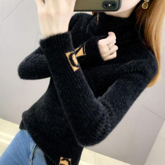 Водолазки, джемперы, женские норковые флисовые рубашки с буквами жаккардовой вязки, осенние и зимние толстые свитера больших размеров