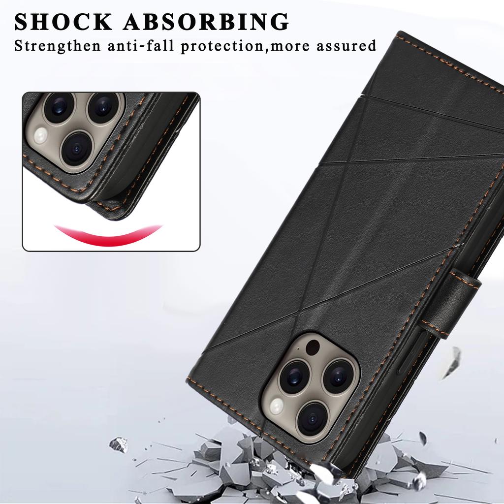 DF-06 For iPhone 16 Pro Wallet Case Line Imprint Shockproof Phone Cover