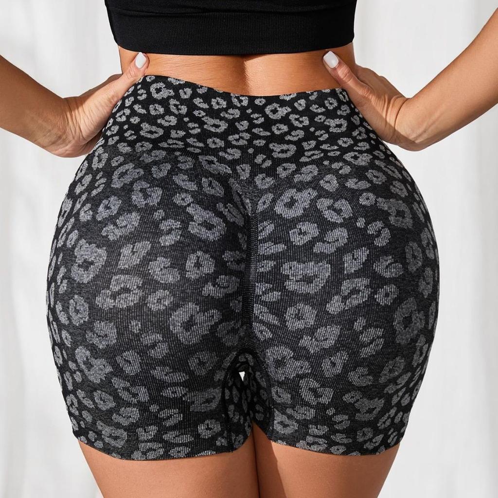 Персиковые шорты для йоги с леопардовым принтом и высокой талией - быстросохнущие, эластичные шорты для женщин