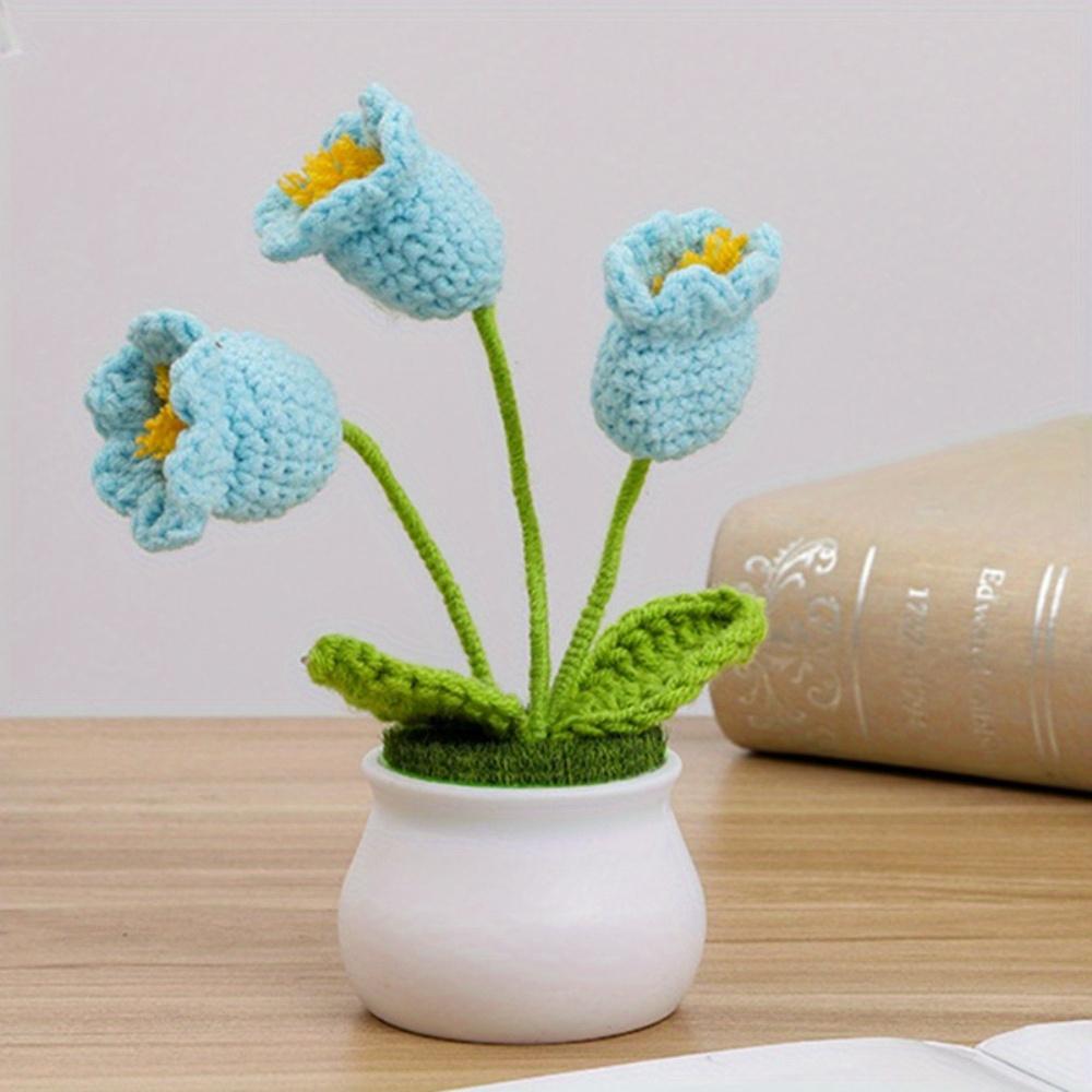2 шт. Вязаные крючком цветы орхидеи-колокольчика в горшках для жены, девушки и женщин, цветы ручной работы для украшения автомобиля, украшения дома