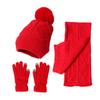 3Pcs/Set Women Winter Hat Scarf Gloves Set Plush Ball Decor Rhombus Texture Knitting Hat Long Scarf Touch Screen Gloves Set