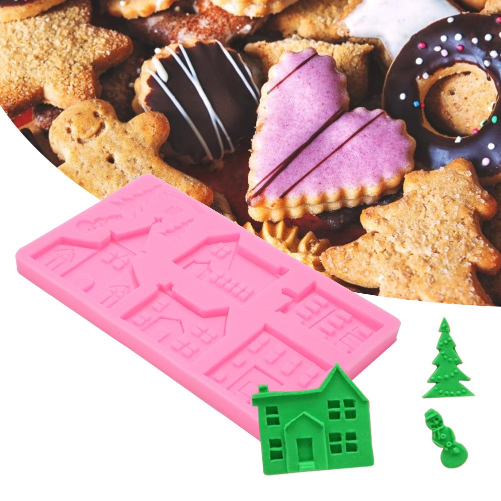 DIY Castle House Christmas Tree Silicone Mold Cake Chocolate Decorative Clay Mould Kitchen