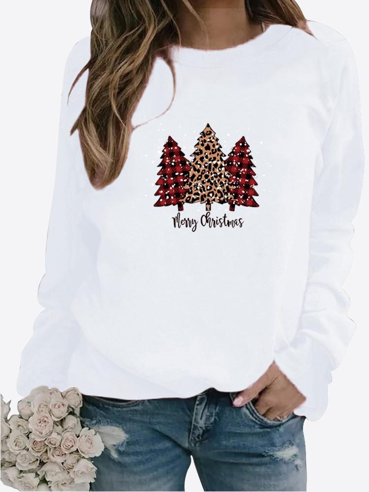 Autumn and Winter Women's Christmas Theme Printing Sweater Round Neck Long Sleeve Casual Sweatshirt Plus Size Top