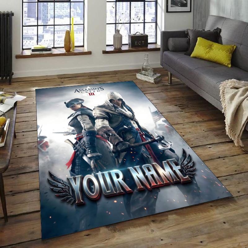Assassin's Creed Design Area Rug Personalized Name- Non-Slip, Soft & Cozy Floor Mat for Living Room, Office - Indoor/Outdoor Carpet