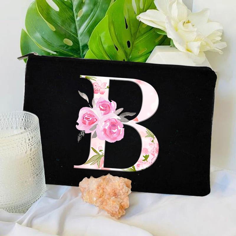 Women Bag Makeup Bag Bridesmaid Makeup Bags Floral Alphabet Print Linen Zipper Pouch Travel Organizer Case Mujer Bolsas Cosmetic