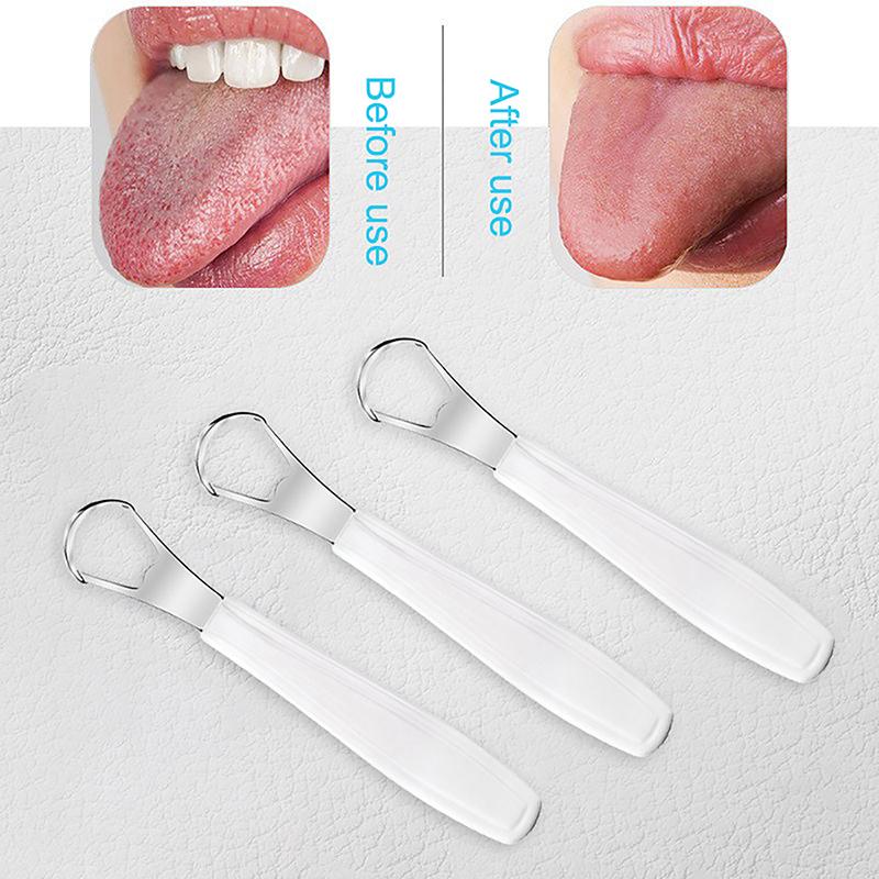 Белый скребок для языка из нержавеющей стали с маленьким отверстием и нескользящей ручкой, освежающий дыхание инструмент для чистки языка, зубная щетка с покрытием, гигиена полости рта