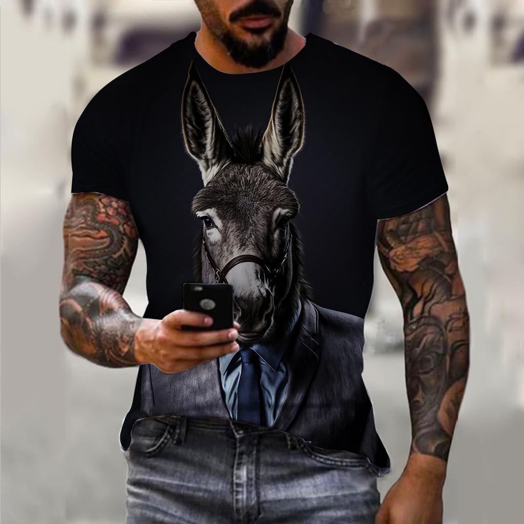 Мужская футболка с костюмом, летняя футболка с короткими рукавами и изображением животных, одежда большого размера с 3D принтом для собак, уличная повседневная футболка для мужчин, одежда