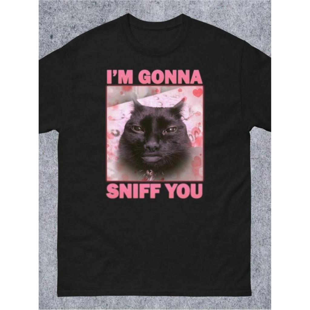 Funny Im Gonna Sniff You Cat Graphic Tee Casual Cotton Round Neck Tshirt For Men