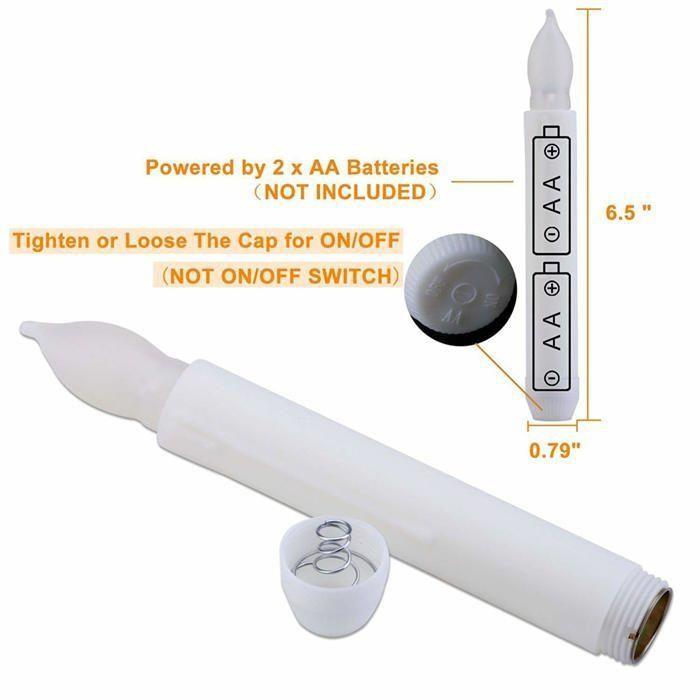 Bougies LED - AIMOONSA - AIMOONSA - Lot de 12 - Corps blanc - 6,5 pouces (16,5 cm)
