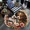 Two Cute Puppies Round Area Rug,Carpet Rug for Living Room Bedroom Sofa Playroom Decor,Non-slip Floor Mat