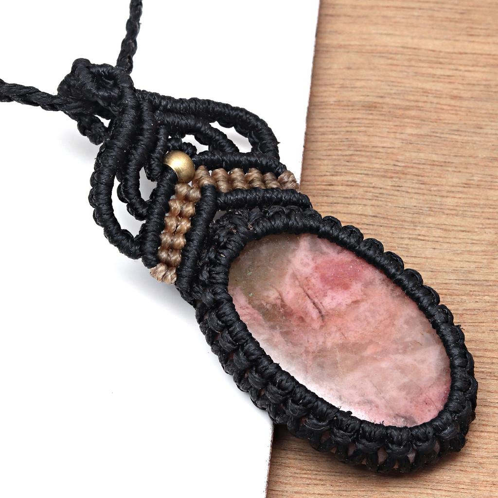 Родонит макраме ручная работа ожерелье кулон нить ювелирные изделия драгоценный камень 20-36''Ad