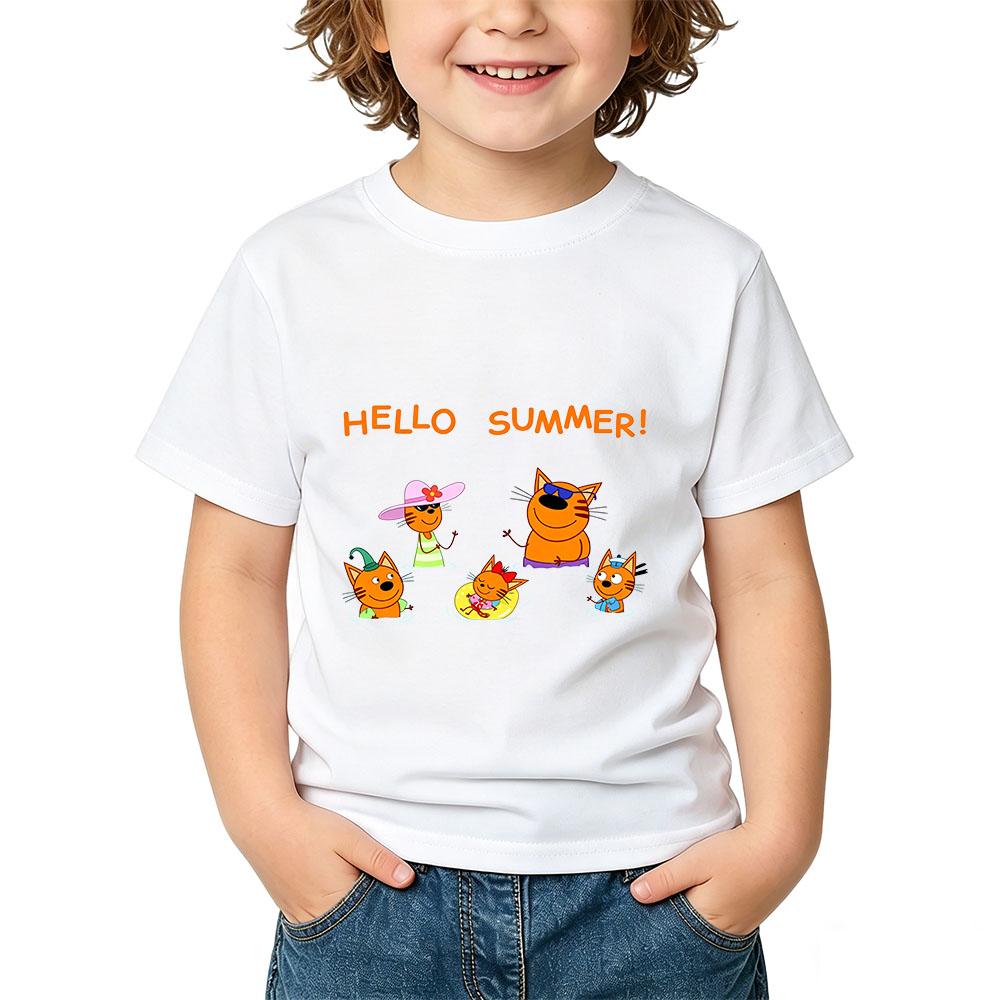 100% Хлопок Kid-e-cats Детская Футболка Мультяшный Принт Детские Футболки Милые Повседневные Топы Мягкие С Круглым Вырезом Для Малышей С Коротким Рукавом Летняя Одежда