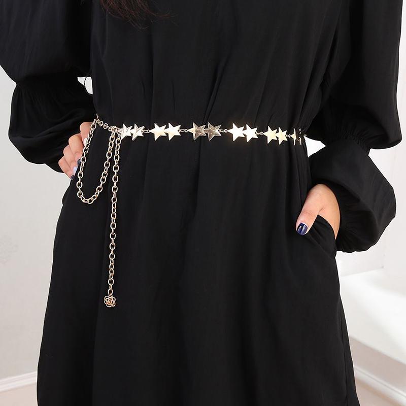 Винтажный женский поясной ремень, женский металлический пояс-цепочка со звездой и пентаграммой, пояс-цепочка с кисточками, женские декоративные украшения для тела