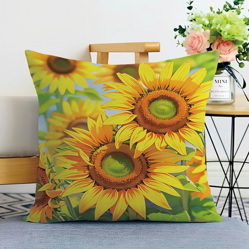 Sunflower Print Decorative Pillowcase Bedroom Living Room Square Cushion Pillowcase