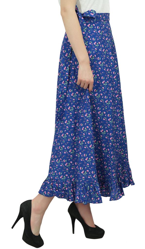 Phagun Floral Printed Wrap Self Belt Cotton Ruffled Magic Women's