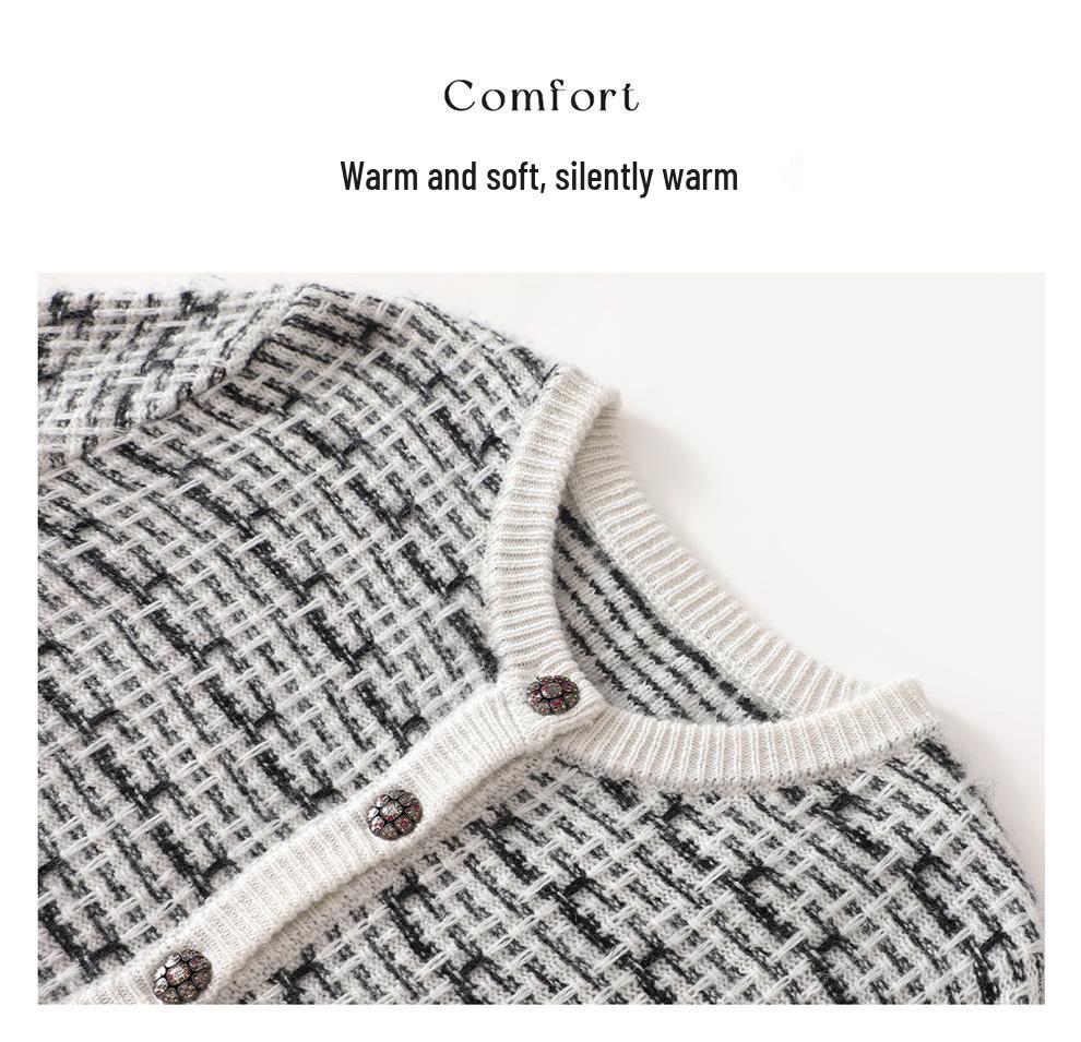 Lekasha Women's Cashmere Cardigan - Coco Style, Round Neck, Fashionable Knitwear for Autumn/Winter