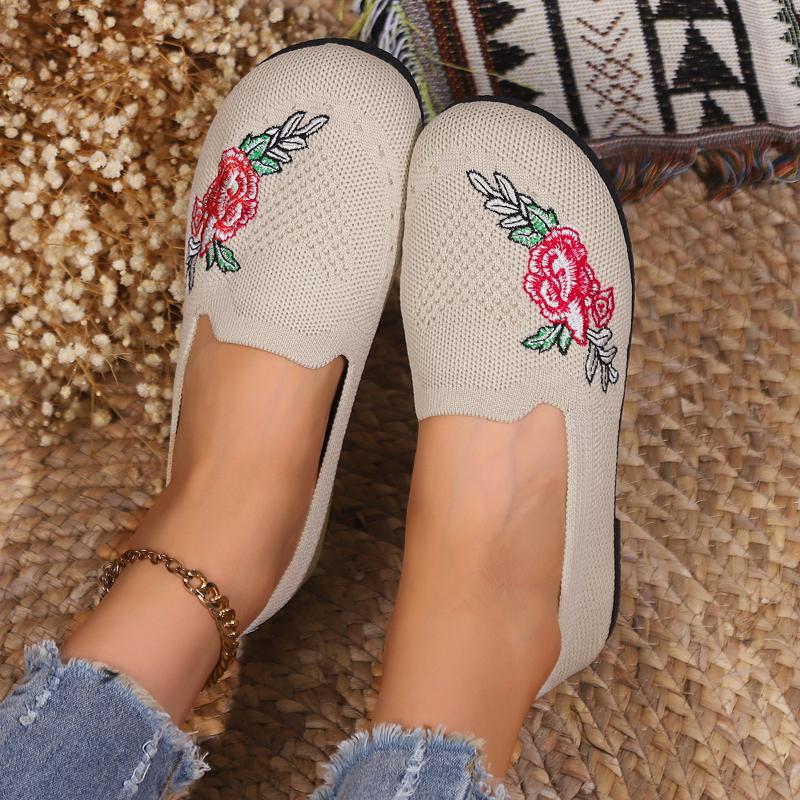 Женские дышащие вязаные туфли на плоской подошве с вышивкой, легкие слипоны на мягкой подошве, женские удобные нескользящие повседневные туфли