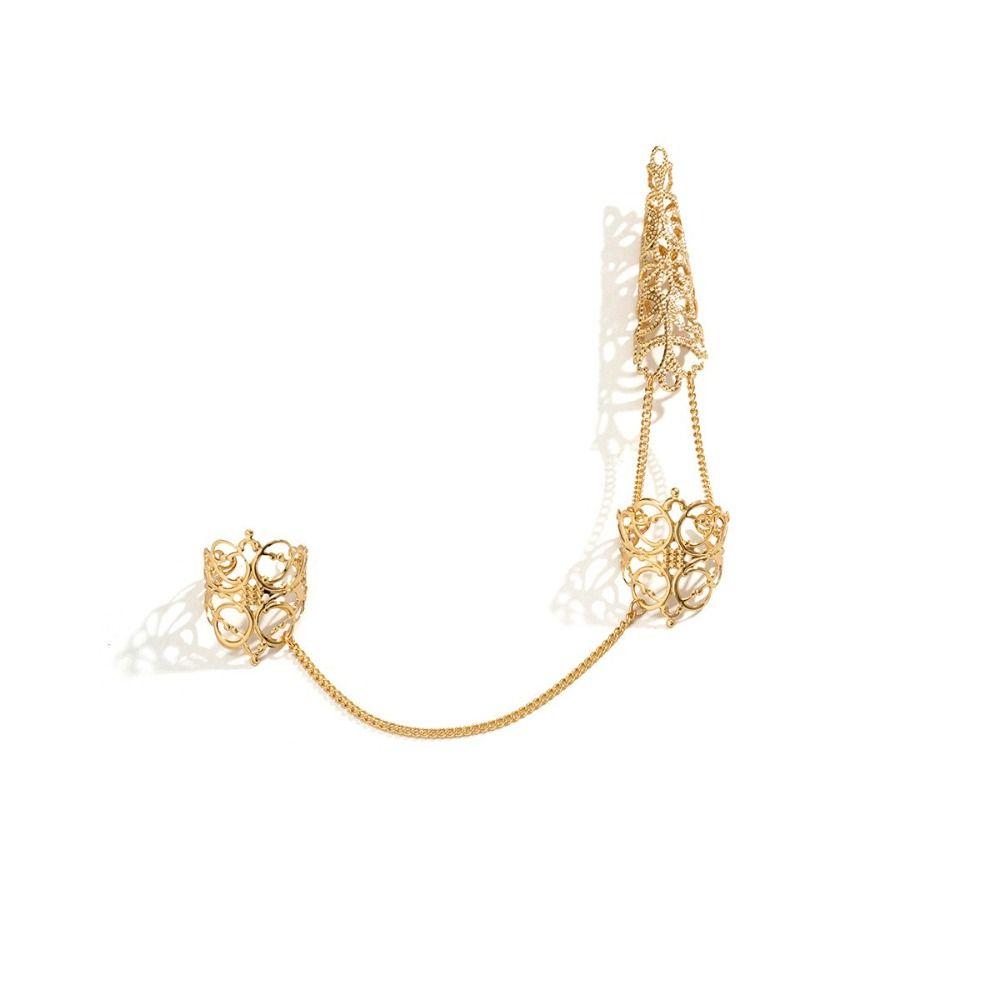 Cone Triangle Crown Party Tassels Finger Bracelet Chain Nail Cover Rings Finger Ring Women Jewelry