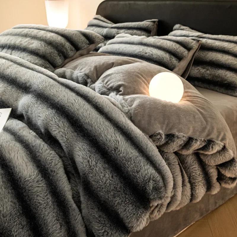 Зимний толстый теплый роскошный комплект постельного белья включает пододеяльник, простыню, наволочку, однотонный коралловый бархат, мягкий комплект постельного белья Queen