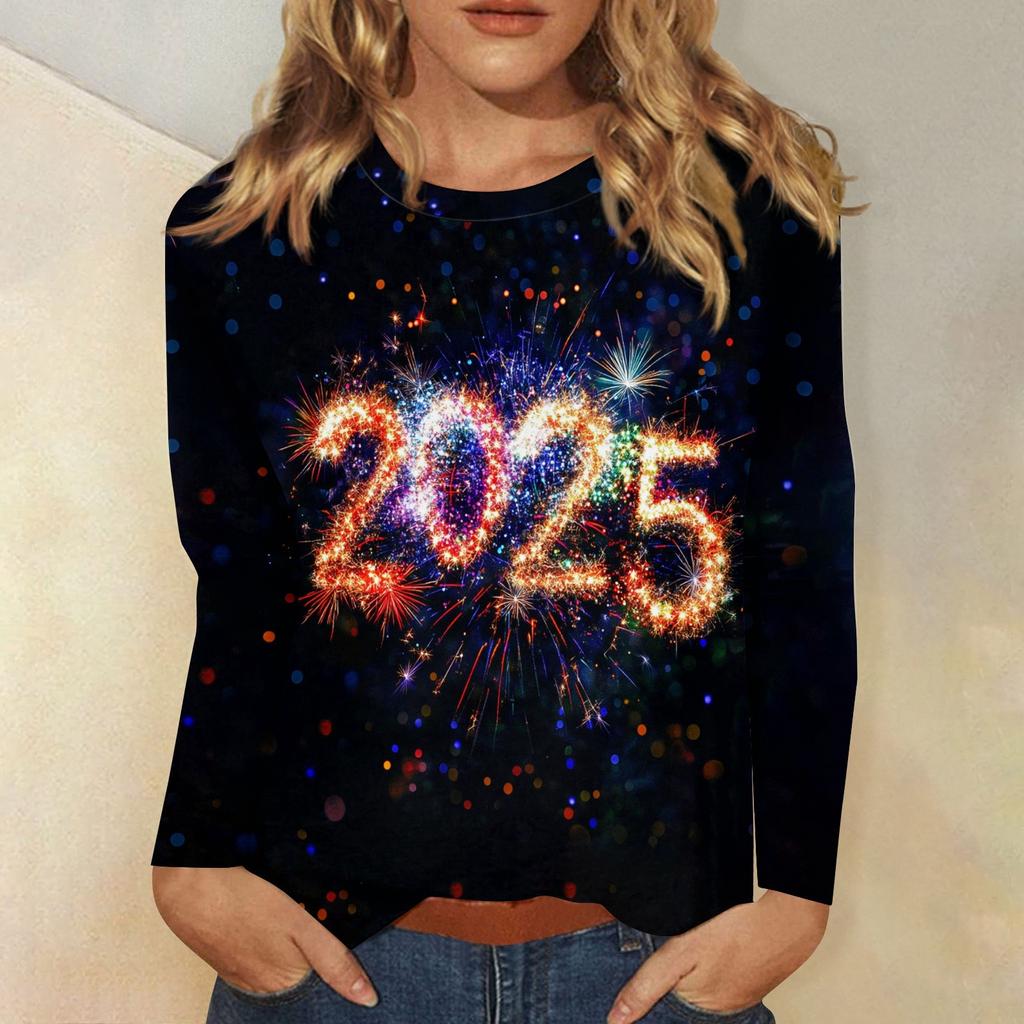 Женская осенне-зимняя футболка с круглым вырезом и длинным рукавом с принтом