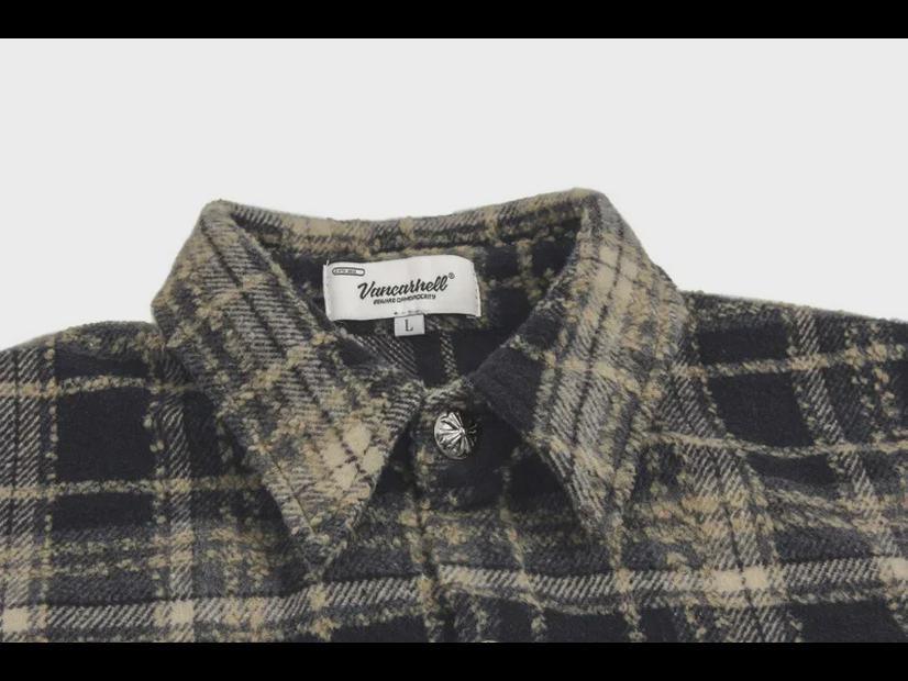 Мужская модная красная клетчатая куртка-рубашка с необработанным краем - в стиле американского ретро-хип-хопа со свободным кроем и карманом