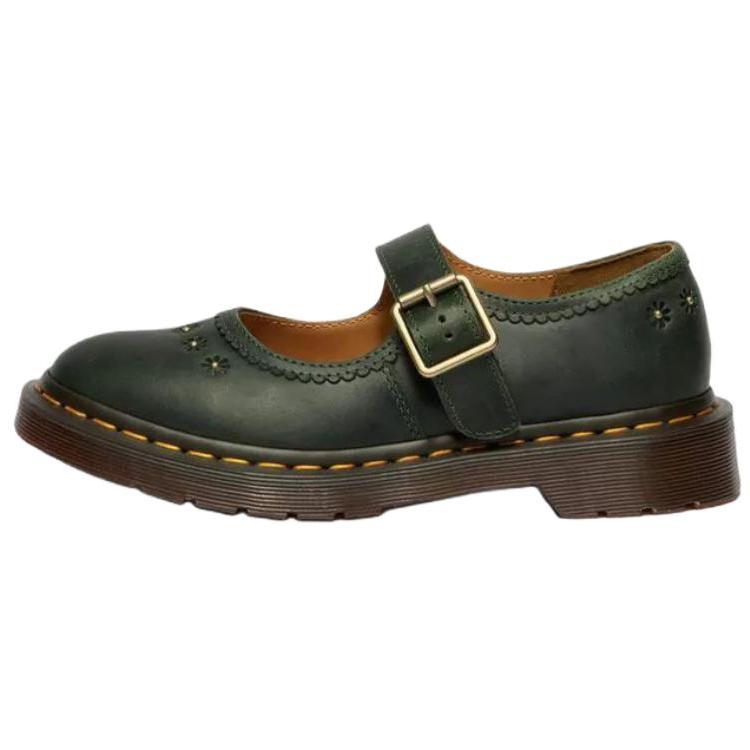 Dr. Martens Цветочные Mary Jane Кожаные Удобные Толстая Подошва Женская обувь Зеленый 42391300