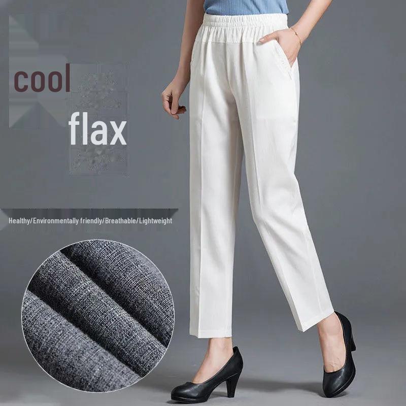 Льняные женские летние брюки с эластичной талией — повседневный стиль для мам среднего и пожилого возраста