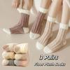 3Pairs Sleeping Coral Fleece Socks Winter Mid Tube Socks Women Solid Color Floor Plush Socks  Autumn