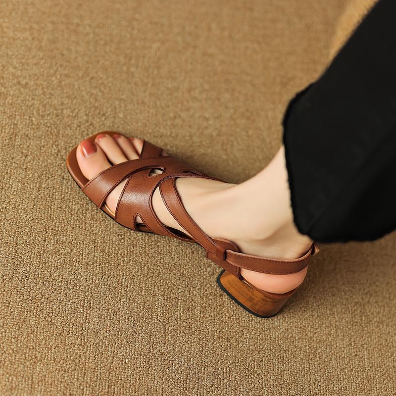 2024 Летняя женская обувь с квадратным носком и толстым каблуком, женские сандалии на высоком каблуке, женская обувь, повседневная кожаная обувь для женщин, натуральная кожа