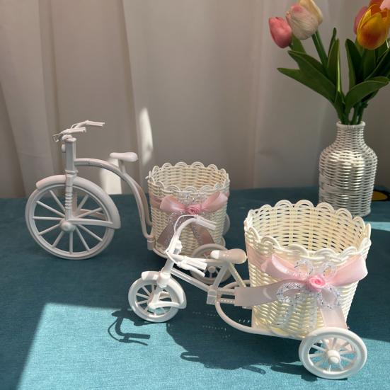 Маленькая ротанговая корзина для цветов, трехколесный велосипед, подставка для цветов, плетеная корзина для хранения