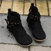 2024 Autumn/Winter Flat Fringe Ankle Boots with Buckle - European & American Style Retro Martin Knight Boots