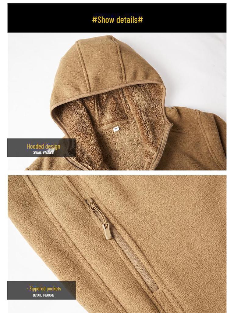 Мужская плюшевая флисовая куртка с капюшоном - Теплый кардиган на молнии для осени и зимы
