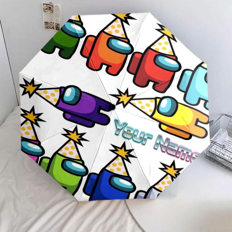 1 PC Automatic Folding Umbrella - Among Us Custom Name Pattern, Portable & Foldable Design with 8 Ribs, Christmas Birthday Gifts