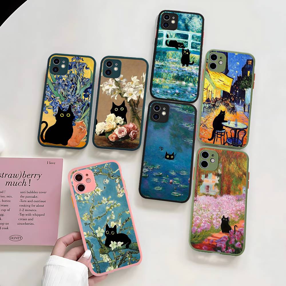 Смешные Коты Ван Гог Чехол для Телефона Для IPhone 16 15 14 Plus 15 13 12 11 Pro Max X XS MAX Матовый Чехол
