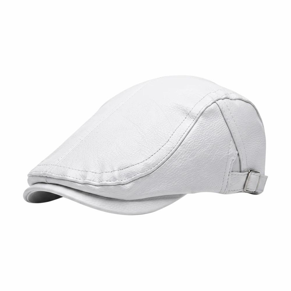 British Style Flat Cap PU Leather Newsboy Hat Gatsby Caps Leather Beret Casual Wear