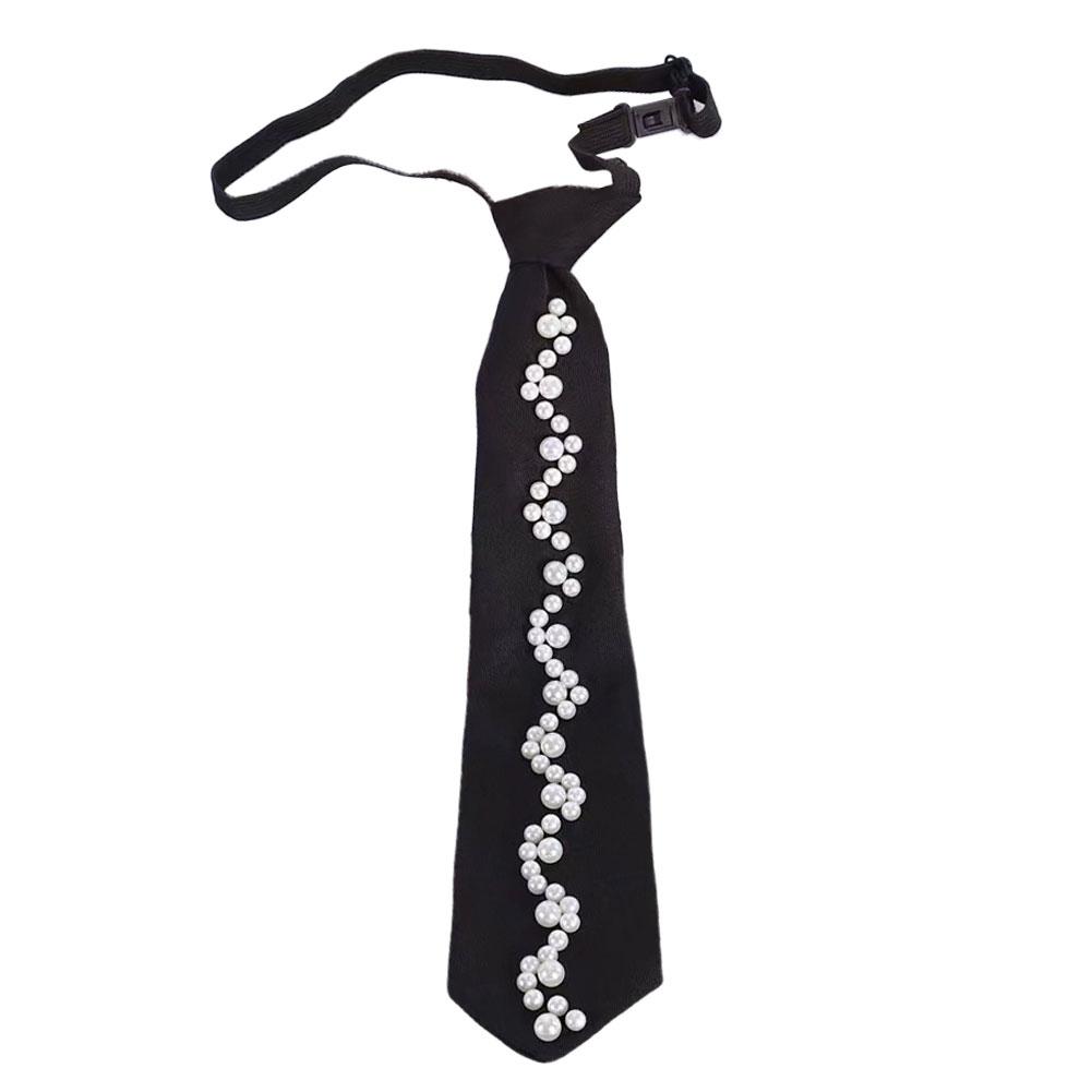 Elegant Preppy Style Women Pearl Tie Bead Long Necktie Versatile Academic College Shirt Necktie Uniform Accessories
