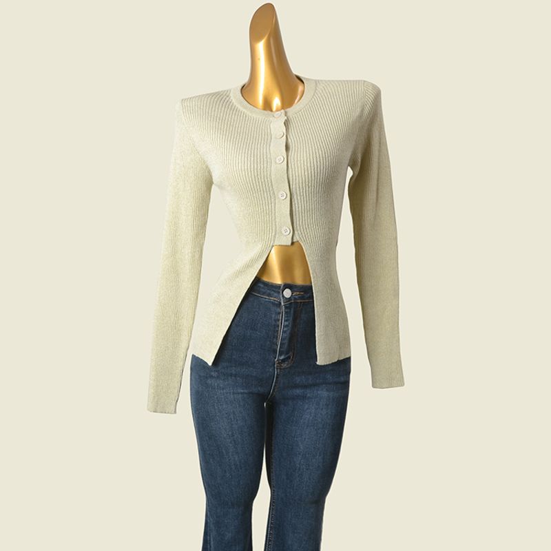 Irregular Design Knitting Cardigan Long Sleeves Sweater Female New Arrival Side Button Slit Slim-Fitting Slimming Coat