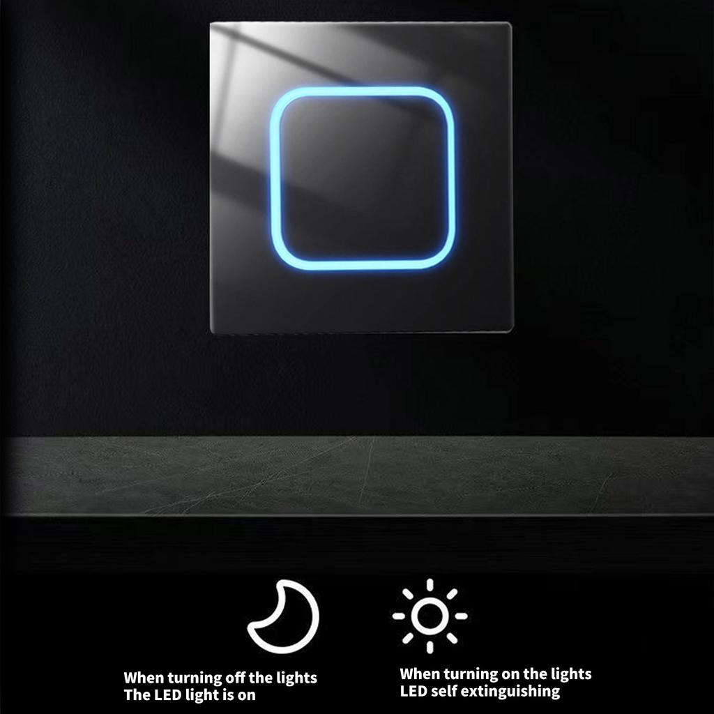 Wall Button Light Switch Tempered Glass Panel LED Switch 1/2/3/4 Gang Wall Glasses Panel Switch with Led Indicator