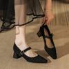 5960 New Mary Jane Shoes Autumn 2026 Fashion One-word Buckle with Shallow Mouth Single Shoes Women's Thick Heel Small Square Single Shoes
