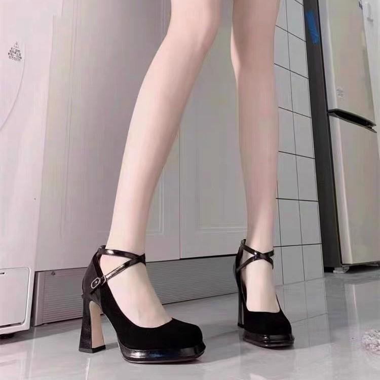 Туфли Мэри Джейн с квадратной головкой и толстым каблуком, женские туфли Мэри Джейн с перекрестными ремешками, 2024 г., новые одинарные туфли