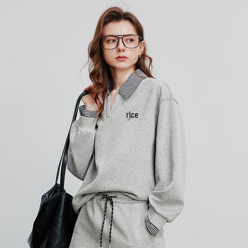 Chuyu Women's Faux Two-Piece Embroidered Polo Sweatshirt