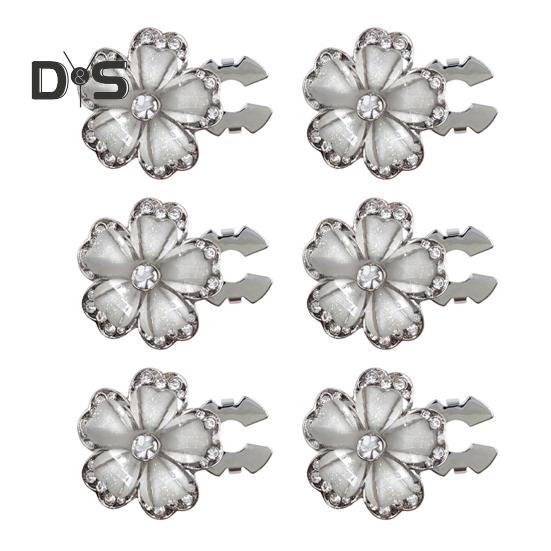 1/6Pcs Button Covers Faux Pearls Shiny Rhinestone Flower Shape Button Clip with Pliers Press Dress Suit Tux Accessories