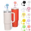 Silicone Straw Cap 10mm/0.4in Flower Shape Dust-Proof Insect-Proof Reusable Straw Tips Lids Funny Cartoon Tumbler Straw Topper Accessories