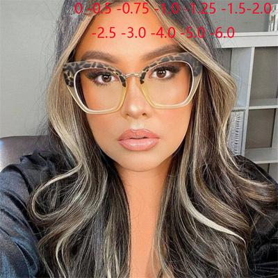 Женские очки с защитой от синих лучей в большой оправе для близоруких кошачьих глаз, очки с коротким зрением, диоптрии 0 -0,5 -0,75 до -6,0