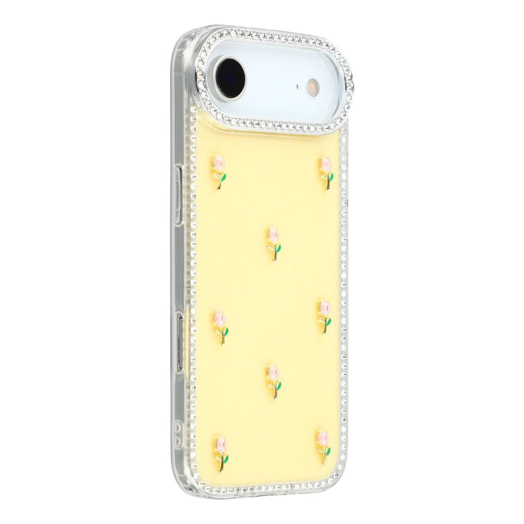 For iPhone Air Case Rhinestone Edge Small Tulips Decor TPU+PC IMD Phone Cover