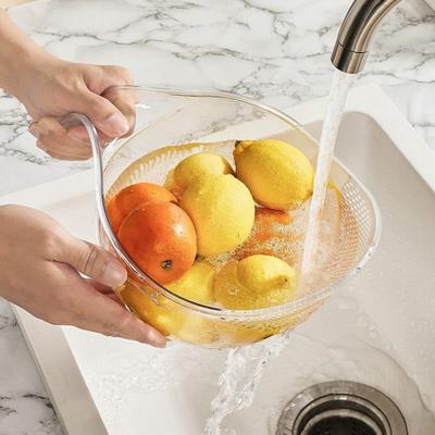 Прозрачная корзина для риса и овощей из пищевого пластика с эргономичной ручкой и удобным механизмом подъема.