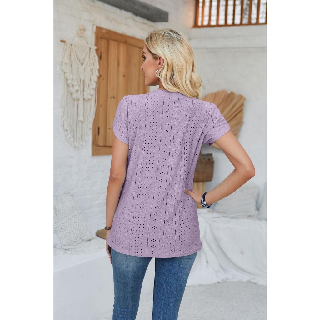 GMXIA Женская футболка весна-лето с V-образным вырезом, пуговицами, рукавами-лепестками, однотонная футболка