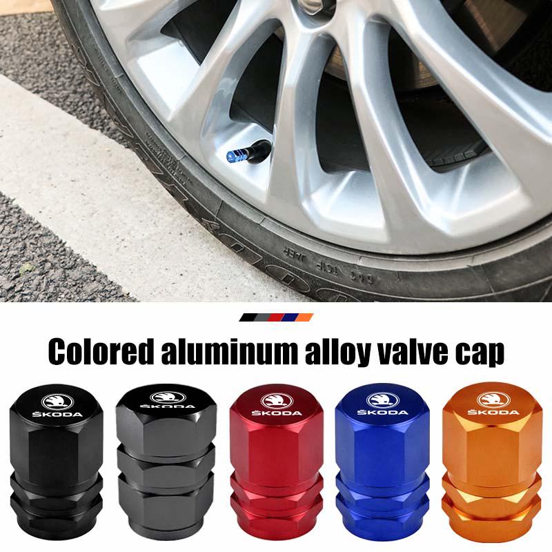 uwhzn3 For Skoda 4pcs Car Logo Wheel Tire Valve Core Cap Auto Styling Accessories Kodiaq Octavia 2 3 Rapid Karoq Fabia Kamiq Superb