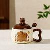 Керамическая кружка с крышкой Капибара Мультяшная Креативная Чашка для Кофе Молока Чая Воды Милая Детская Кружка для Завтрака Бытовая Посуда для Напитков