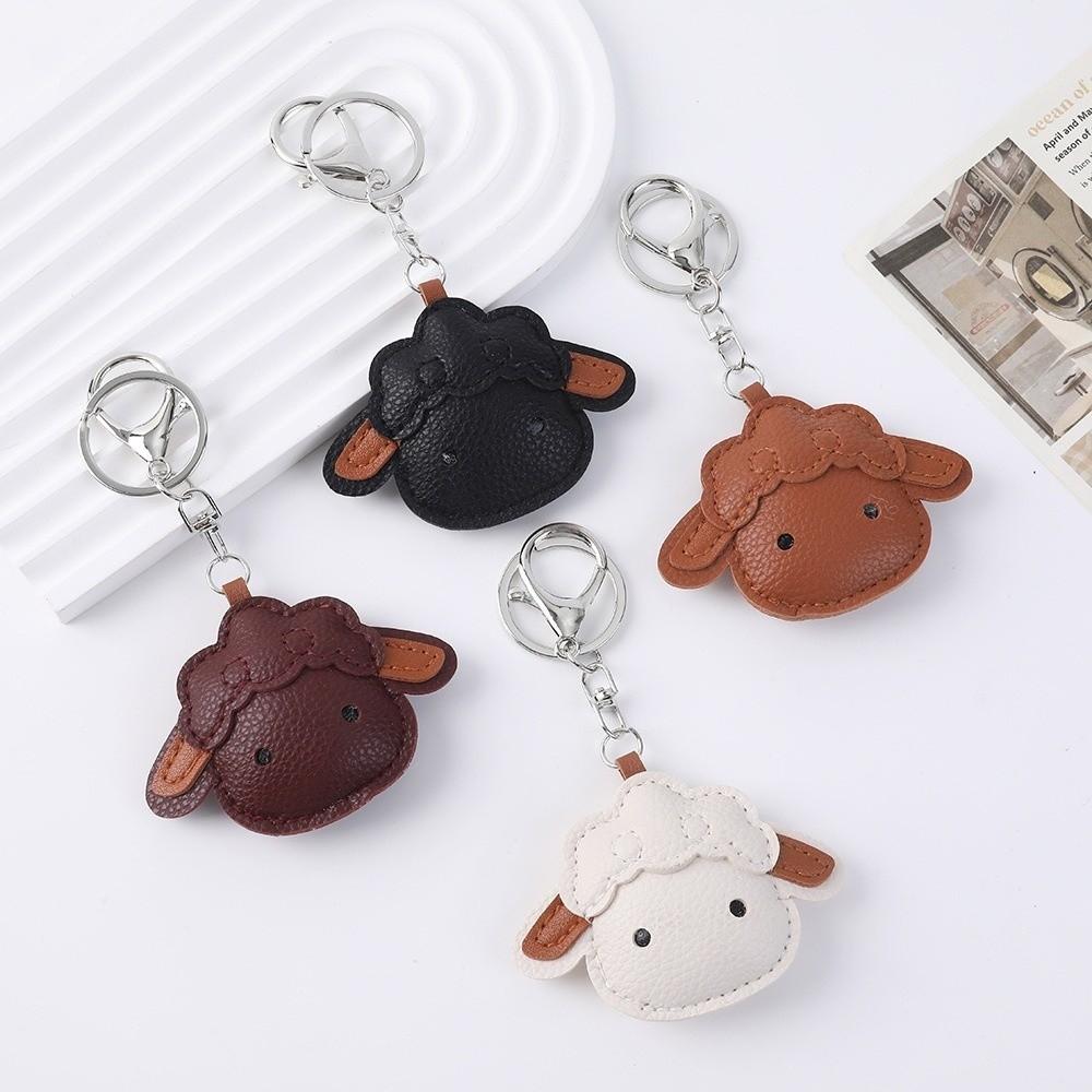 Cartoon Sheep PU Leather Keychain Cute Car Key Ring Fashion Lamb Keyring Holiday Gift